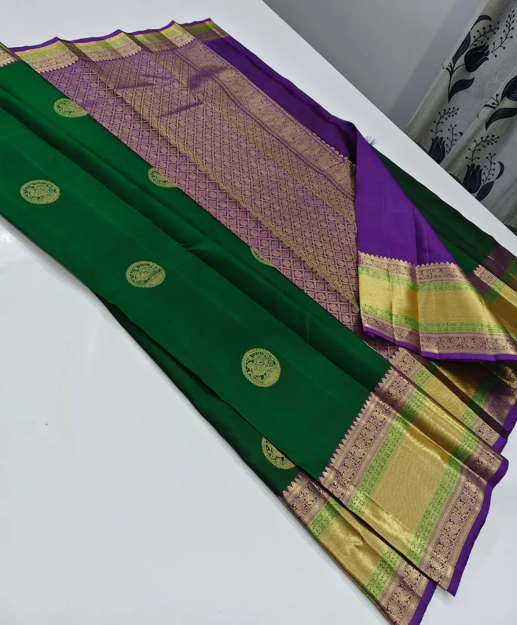 Pure Kanchipuram Pattu Silk Saree in Purple & Sky Blue